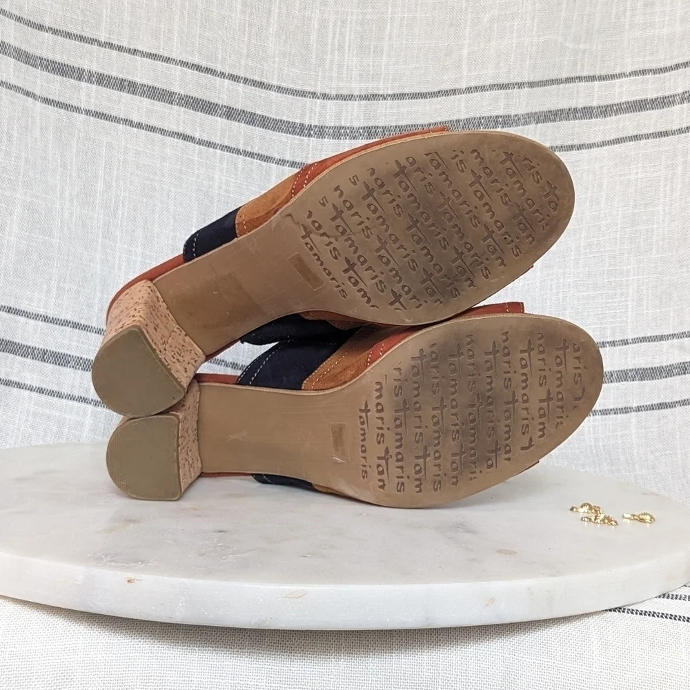 Tamaris Suede Colorblock‎ Slip-On Cork Heels